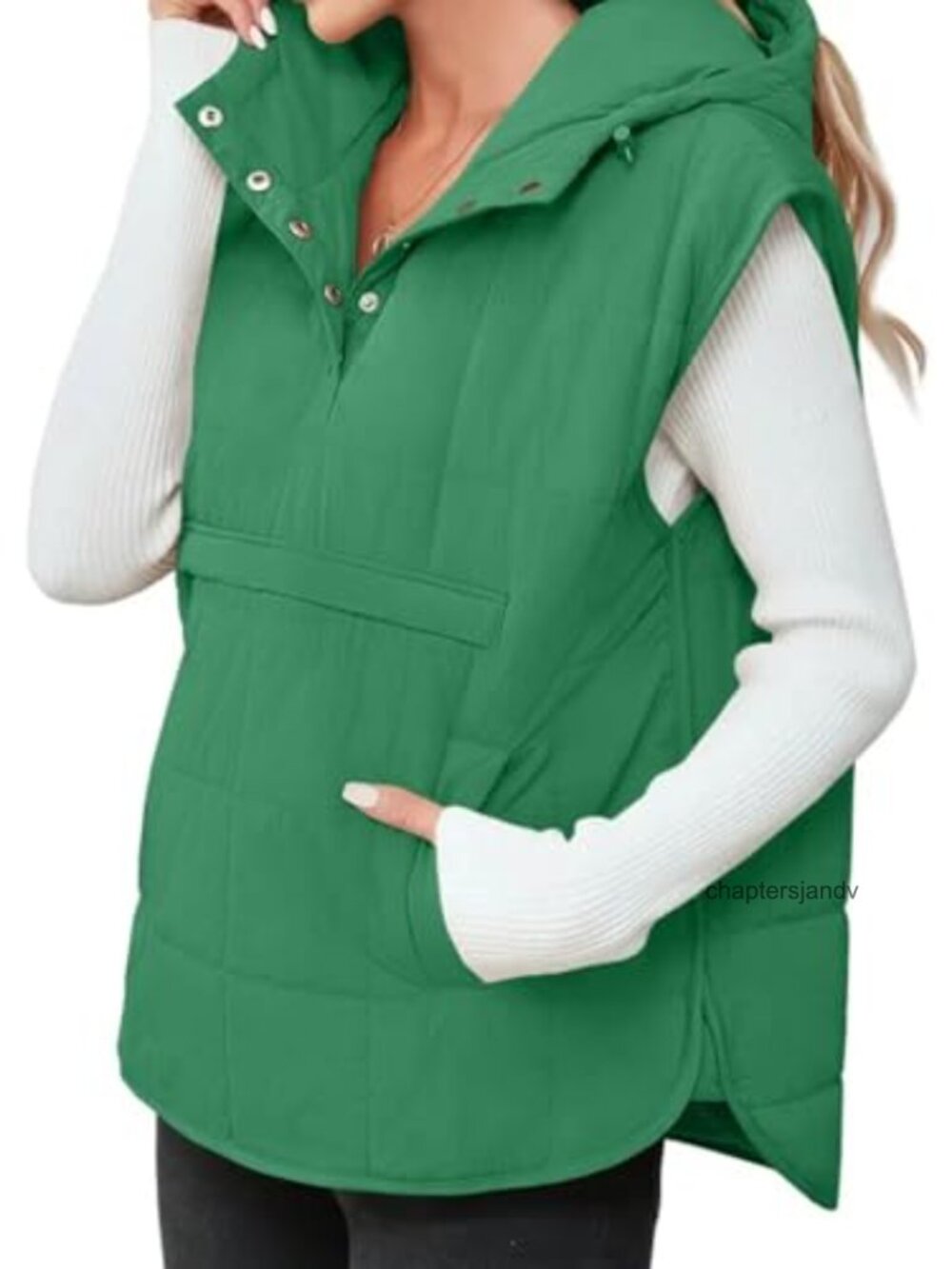 Quilted Puffer Vest Sleeveless Hoodie Kangaroo Pockets